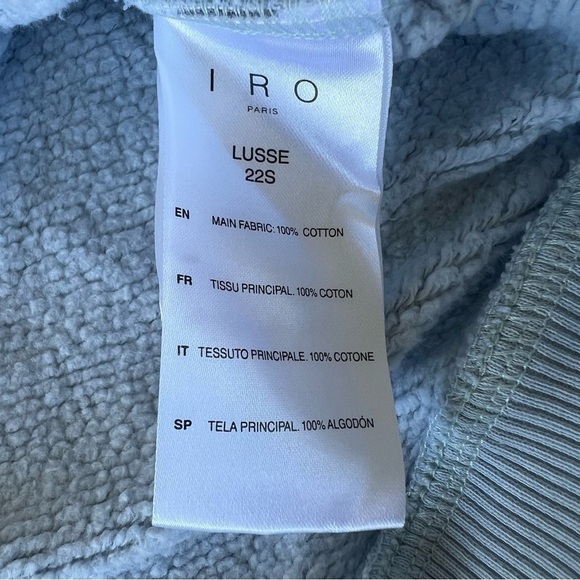 IRO Lusse Pleated Shoulder Sweatshirt Blue Ciel Crewneck Women’s XS Cozy GUC - Picture 10 of 11